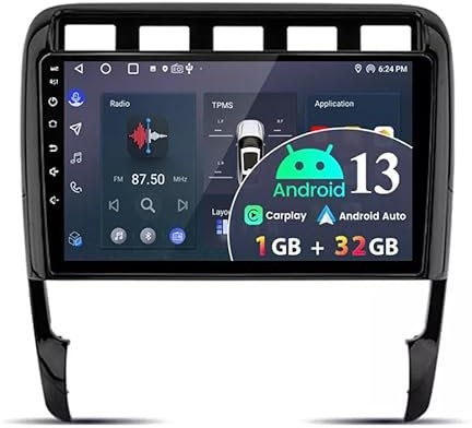 9 Inch Android 13 Car Stereo w/Wireless Carplay & Android Auto for Porsche Cayenne 2002-2010 2+32GB Double Din Car Stereo Radio GPS Sat Nav w/Mirror Link SWC FM/RDS AHD Rearview Camera Split Screen