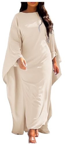 Vhersily 2025 Regal - Muslimische Kleider Damen Islamisches Kleid Abaya Hijab Ramadan Gebetskleid Einfarbig Kaftan für Arabisch, Weiß, M