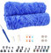 NAHUAA Chenille Wolle zum Häkeln 3 x 100g (3 x 150 m) Flauschige Wolle zum Stricken und Häkeln Kuschelwolle mit Häkelzubehör Weiche Plüschwolle für Decken Schals Kunsthandwerk, Blau