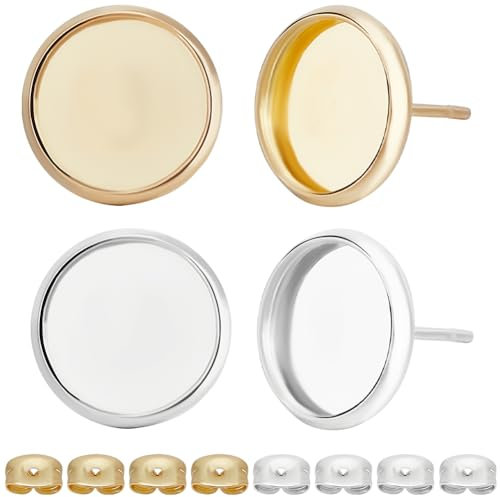 Beebeecraft 60 Stück Cabochon Ohrstecker In 2 Farben 18 Karat Gold Und 925 Sterling Silber Plattiert 304 Edelstahl Flach Rund 10mm Ohrstecker Lünette Rohlinge Mit 60 Schmetterlings