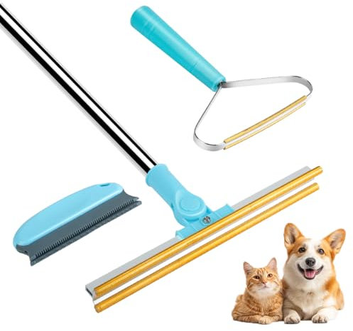 Carpet Rake for Pet Hair Removal, Pet Hair Removal Tool Set of 3, 56” Long Handle Carpet Pet Hair Removal Carpet Scraper Dog Cat Hair Remover for Sofa, Couch, Car, Rug