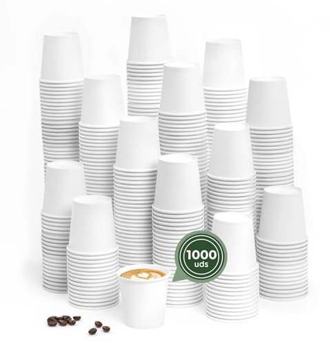 Horeca Collection MAXI PRODUCTS - Vasos Café Desechables Blancos - Vasos Cartón - Vasos Desechables Catering - Vasos Café para Llevar - APTO BEBIDAS CALIENTES Y FRÍAS (80 cc, 1000 unidades)