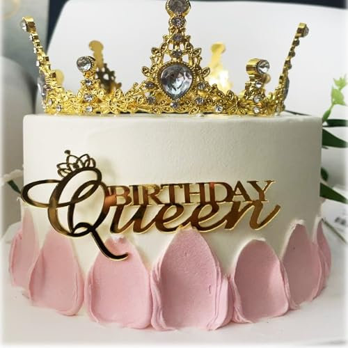 Birthday Queen Cake Topper,Acrylic Gold Happy Birthday Cake Decor for Celebrating Happy Anniversary Party Cake Decorations Supplies for Girl/Women Children or Adults