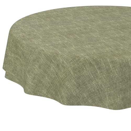 ANRO Tischdecke abwaschbar Leinenoptik Olive rund Ø 140 cm In-/Outdoor | ideal für Garten, Terrasse & Esszimmer – Gartentischdecke wetterfest – Tischwäsche aus beschichtetem Stoff