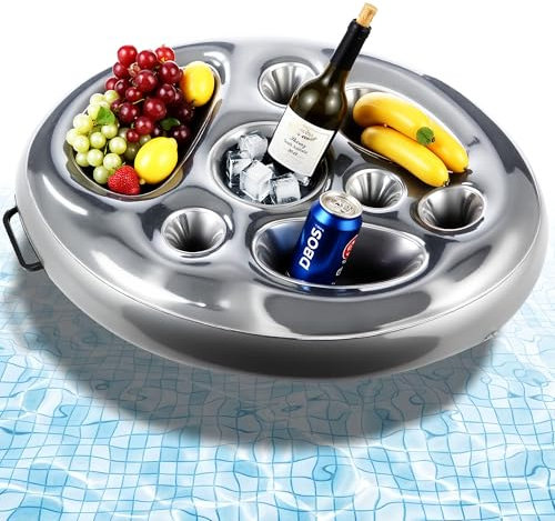 Soporte Inflable para Bebidas 2 en 1 Bandeja Inflable Bandeja Flotante para Piscina portavasos Piscina 8 Agujeros para Fiestas de Piscina de Verano, Fiestas Acuáticas,Estantes de Copas Flotantes