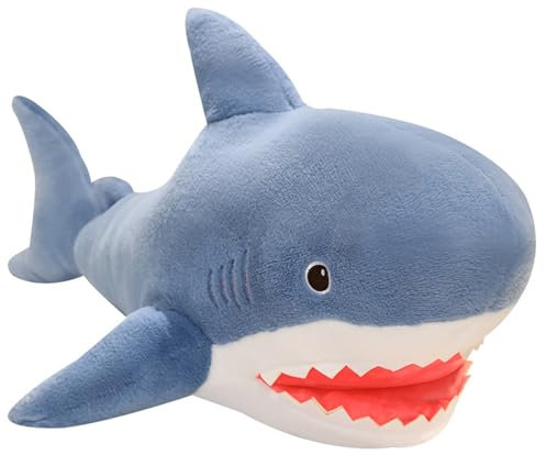 AQCQDQ Plüschtier mit großem Hai,Riesenhai Plüsch Kissen Stofftier Gefüllte Blauhai Tier Kissen,Großes Tier Kissen Dekokissen Geschenk für Halloween Weihnachten Geburtstag (120cm,Blau)