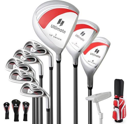 COSTWAY Set Completto di Mazze da Golf da Donna, Include Driver 460CC 1, Fairway 3, Ibrido 4, Ferri 6, 7, 8, 9 e P, Putter, 3 Copri Mazzetta & Borsa per Destrimano (Rosso)