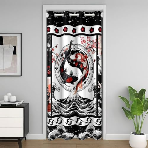 Homemissing Japanischer Koifisch Türvorhang 86x203cm Japanische Welle Zimmer Divider für Kinder Jungen Mädchen Kirschblüten Vorhang für Innentür Raumteiler Japanischer Stil Ocean Plaid Vorhang