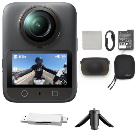 DJI Osmo 360 Standard Combo mit Kartenleser + Reinigungsset | Kamera 1-Zoll-Sensor für 360° Aufnahmen, Action-Cam 100 Min Natives 8K 360° Video, 120MP Foto, Wasserdicht