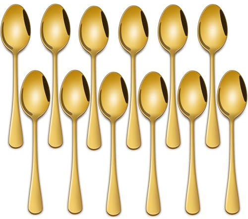 5.5 Inch Coffee Spoons,12 Pieces Stainless Steel Gold Tea & Coffee Spoon,Mirror Polishing Metal Small Espresso Spoons,Dishwasher Safe Teaspoon,Golden Mini Demitasse Spoon