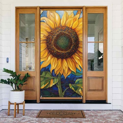 Wiederverwendbare Glas-Sonnenblumen-Abdeckung, Banner, Türvorhang für Innen- und Außendekoration, einfach aufzuhängen, Haustürdekoration für Partys, Geburtstage und Feiertage