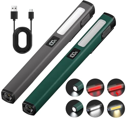 KUWUNG 2 Stück Led Stiftlampe Magnetisch, Wiederaufladbare COB Led arbeitsleuchte, 6 Modi LED Taschenlampe Arbeitslampe mit Magnetclip, für Camping, Notfälle, Reparaturen