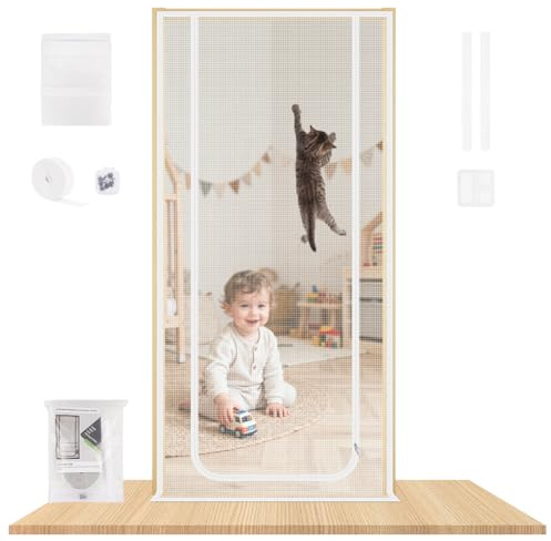 NUTKIT Cat Screen Door,Reinforced Mesh Door Screen for Cat(White,75x200cm)