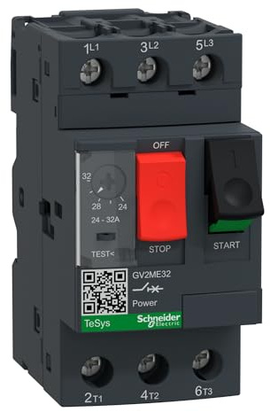 Schneider Electric TeSys GV2 - Motor Circuit Breaker, 3 Pole, 24-32A, Thermal Magnetic, Toggle Control, Screw Clamp Terminals, GV2ME32