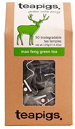 Teapigs Mao Feng Whole Leaf Green Tea Bags - Authentic Chinese Green Tea with Peachy Notes - Light, Refreshing & Naturally 0 Calories - 50 Biodegradable Tea Temples (1 Pack)
