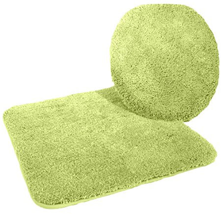 Kinzler J-10053/424 Mikrofaser Bademattenset 2-teilig = WC-Deckelbezug 47x50 cm + Vorleger ohne Ausschnitt 50x55 cm, kiwi