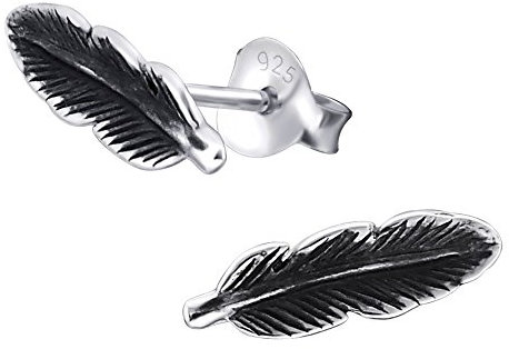 Laimons Damen-Ohrstecker Feder oxidiert Sterling Silber 925