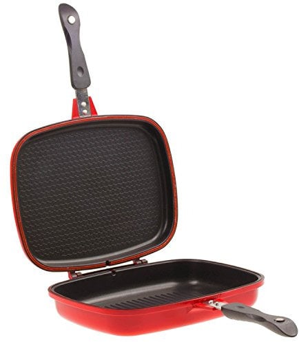 SQ Professional NEA Aluminium Grill Die-Cast Magic Pan Frying Flip Griddle 32cm Double Sided Lightweight Non-Stick Stove Top Deep Steak Pan (Rossa)