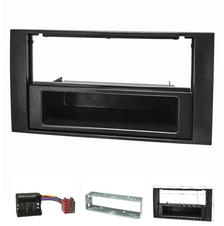 tomzz Audio 2415-040 Radioblende Set kompatibel mit Ford Focus 2 Fiesta C-Max S-Max Galaxy Mondeo Kuga Transit schwarz mit Quadlockadapter ISO Einbauschacht