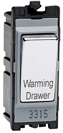Varilight Polished Chrome Powergrid Engraved Module 20 Amp 1-Way Double Pole Switch 'Warming Drawer'