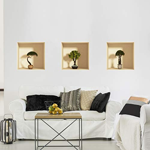 Sticker 3D Effekt | Wandaufkleber japanischer Bonsai - Tapete Dekoration optische Täuschung Raum und Wohnzimmer | 30 x 90 cm