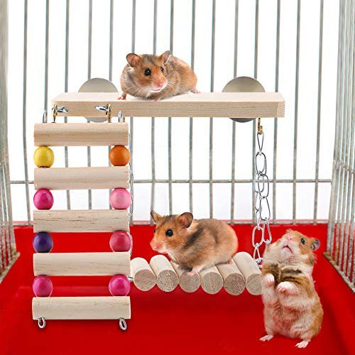 3 Stücke Holz Papagei Eichhörnchen Vogel Spielzeug Sprungbrett Schaukel Leiter Käfig Zubehör Vogel Spielzeug Set Käfig Zubehör für Rennmaus Ratte Chinchillas Meerschweinchen EichhörnchenSpielzeug