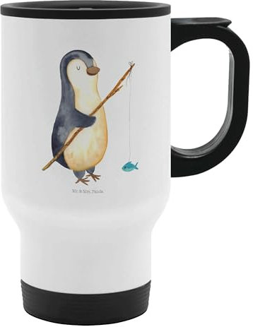 Mr. & Mrs. Panda Thermobecher Pinguin Angler - Geschenk, To Go Becher, Thermobecher To Go, Angeln, Thermotasse, verträumt, Planer, Fischer,