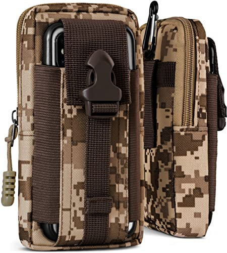ONEFLOW Survival Case für alle CAT Handys - Gürteltasche aus Nylon, Handytasche mit Karabiner, Handy Gürtel Tasche Outdoor Handyhülle, Braun Camouflage