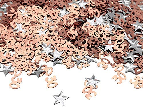 iZoeL 30th Rose Gold Table Confetti Bag 30g - Birthday Party Wedding Anniversary Decoration With Silver Star Sequins (1200pcs)