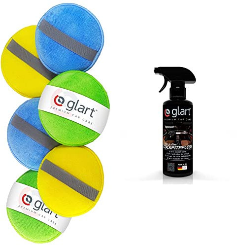 Glart Éponge à Polir à la Main en Microfibre de 6, Tampon Applicateur de Cire + Entretien Brillance pour l’habitacle pour un Noir Intense et Brillant sur Toutes les Pièces Plastiques de la Voiture