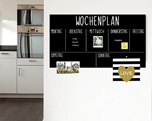 KaRoFoilFIX Wochenplaner | Magnet Tafel Folie schwarz | beschreibbar, abwischbar, magnetisch | Selbstklebende Tafelfolie Monatsplaner (100x60 cm, Für Kreidestifte)