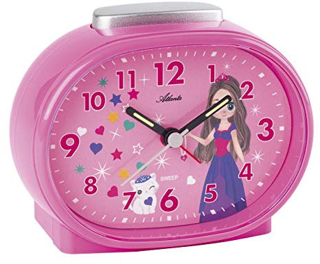 Atlanta Kinderwecker Mädchen Prinzessin Pink ohne Ticken Alarm Leuchtzeiger - 2135/17