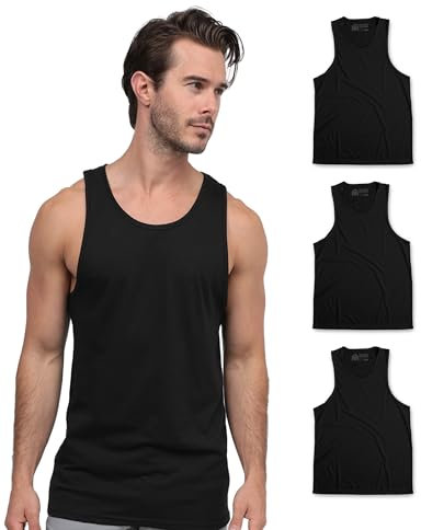 INTO THE AM Premium Basic Tank Tops für Herren - Strand Workout Muskel-Tanks S - 2XL, 3er-Pack ohne Markenlogo – Schwarz/Schwarz/Schwarz, Klein