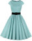 AXOE Femme Robe Vintage Années 50 Tissu Coton Respirant Coupe A-Line Ceinture Amovible Col Bateau Blanche à Carreaux Vert, Taille 38, S