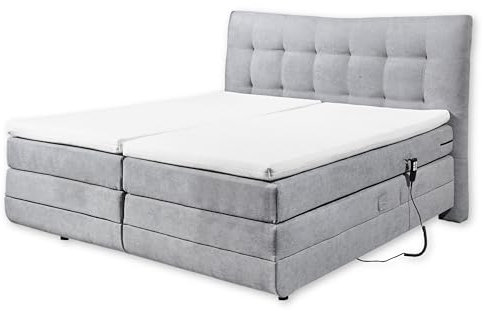 MALIBU 1 Boxspringbett 180x200 elektrisch verstellbar, Hellgrau - Modernes Doppelbett mit 7-Zonen-Federkern Matratze & Komfortschaum Topper - 189 x 132 x 218 cm (B/H/T)