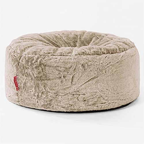 Lounge Pug Flauschiger Sitzsack Pouf 65 cm Rund, Goldbraun Kaninchen Kunstpelzstoff, Bequemer Sitzhocker oder Fußhocker, Sitzpouf