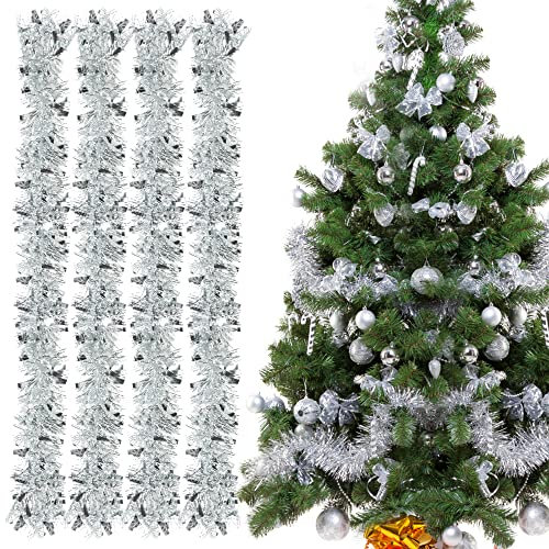 Weihnachtsgirlanden, 4pcs Lametta Weihnachtsbaum, 2m Lametta Girlande, Lametta Girlande Weihnachten, Weihnachtsdeko Lametta für Weihnachtsbaum Weihnachtsfeier Geburtstagsparty Dekoration(Silber)