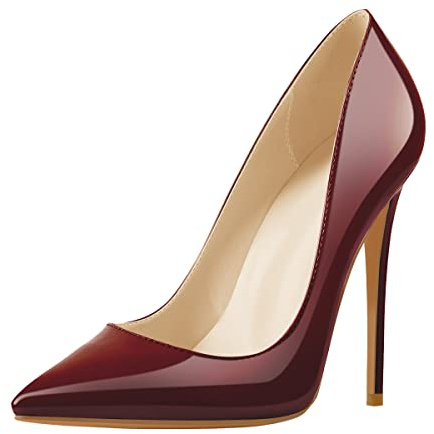 Only maker Damen Klassische High Heels Spitze Pumps Stiletto Damenschuhe Elegante Absatzschuhe Weinrot EU 44