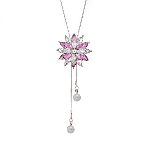 TOFBS Collar Cristal Flor Azul Colgante Cadena Ajustable Joyería Elegante Mujer Bisutería Cristales Brillantes Diseño Floral