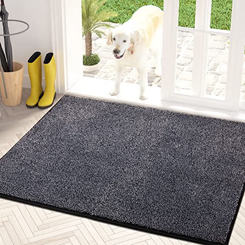 PURRUGS Dirt Trapper Door Mat 31.5 x 47, Non-Slip Machine Washable Entry Rug, Shoe Scraper, Dog Doormat, Super Absorbent Welcome Mat for Front & Back Door, Muddy Shoes & Paws, Bluish Grey-Black