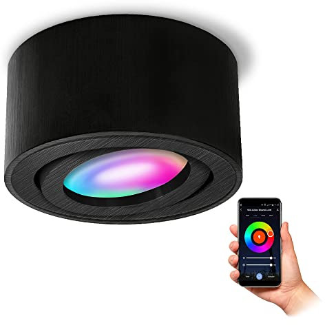 SSC-LUXon CELI-1B Aufbaustrahler schwarz gebürstet schwenkbar mit Smart WiFi RGB+ LED - Deckenleuchte kompatibel mit Alexa, Siri & Google