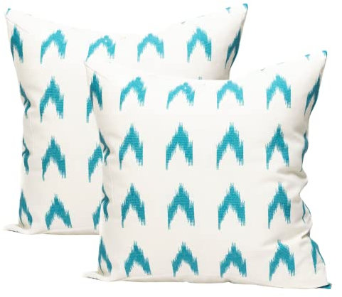 TRESMESTRES Fundas de Cojines para Cama Decorativos - Estilo Mediterráneo, Colorido, Ikat - Cubiertas de Cojines Decorativas para Cama - Funda de Cojín 50x50 cm - Set de 2, Turquesa