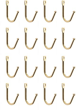KUMGROT Mini-J-Haken im Vintage-Stil, zur Wandmontage, kleine halbrunde Haken zum Aufhängen von Schmuck, Halsketten, Schlüsseln und anderen kleinen Gegenständen, Gold, 3,6 x 2,3 x 2,3 cm, 16 Stück