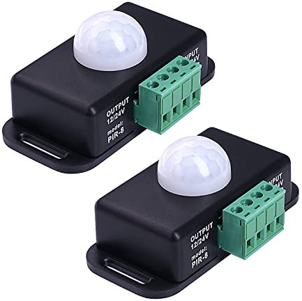 2 Pack Sensky 6A DC 12V 24V PIR Motion Sensor, Infrared Motion Sensor Switch for Timer Function Sign Control, LED Strips Lighting