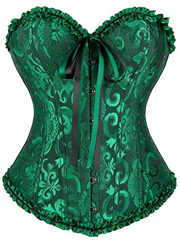 Josamogre Green Corset Top Bustier Women Lace UP Plus Size Flower Outfit Ladies M