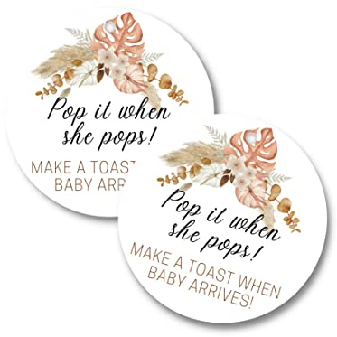 Lashicorn Boho Flower Baby Shower Champagne Tags 30 Pack | 2.5 Circle Tags with Pre-Cut Hole | Pop It When She Pops Champagne Bottle Tag