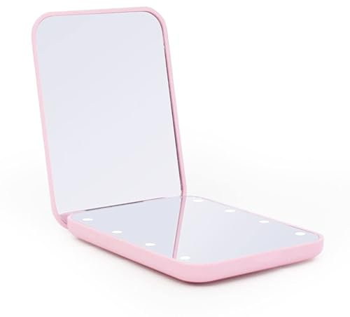 CENPEK Mini miroir de poche LED, petit miroir cosmétique avec léger, compact, pliable, rectangle double face, rose