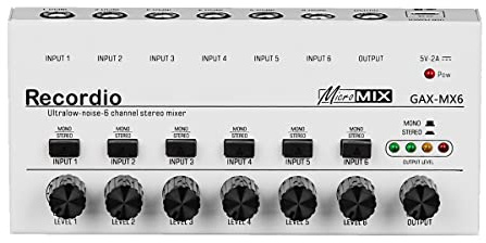 Ruelen 1 PCS Mini Stereo Mixer Professional Sound Mixer 6.35MM Low-Noise USB Mixer for Recording Studio,White