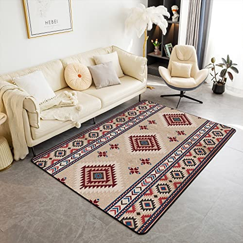 Ethnische Blumenfläche Teppich 150x200,Abstrakte geometrische Navajo Tribal Dekor rutschfeste Teppich, American Indian Style Indoor Bodenmatte