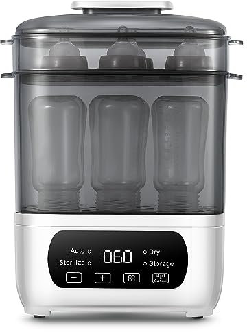 AMZBABYCHEF Baby Bottle Steamer and Dryer, Electric Steamer and Dryer for Baby Bottles, 4-in-1 Bottle Steamer and Dryer, Universal Fit for All Bottles, LED Touch Screen, Auto Shut-Off